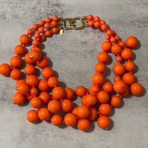 Vintage 90's Kenneth Lane 3-Strand Orange Clustered Bead Statement Necklace 18"